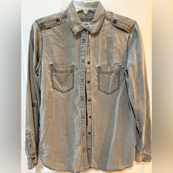 Express Boyfriend button up oversized shirt Y2K Grunge Punk - Picture 1 of 3